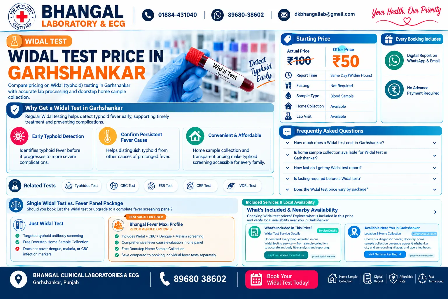 Widal Test Price & Cost in Garhshankar (Starting ₹50)